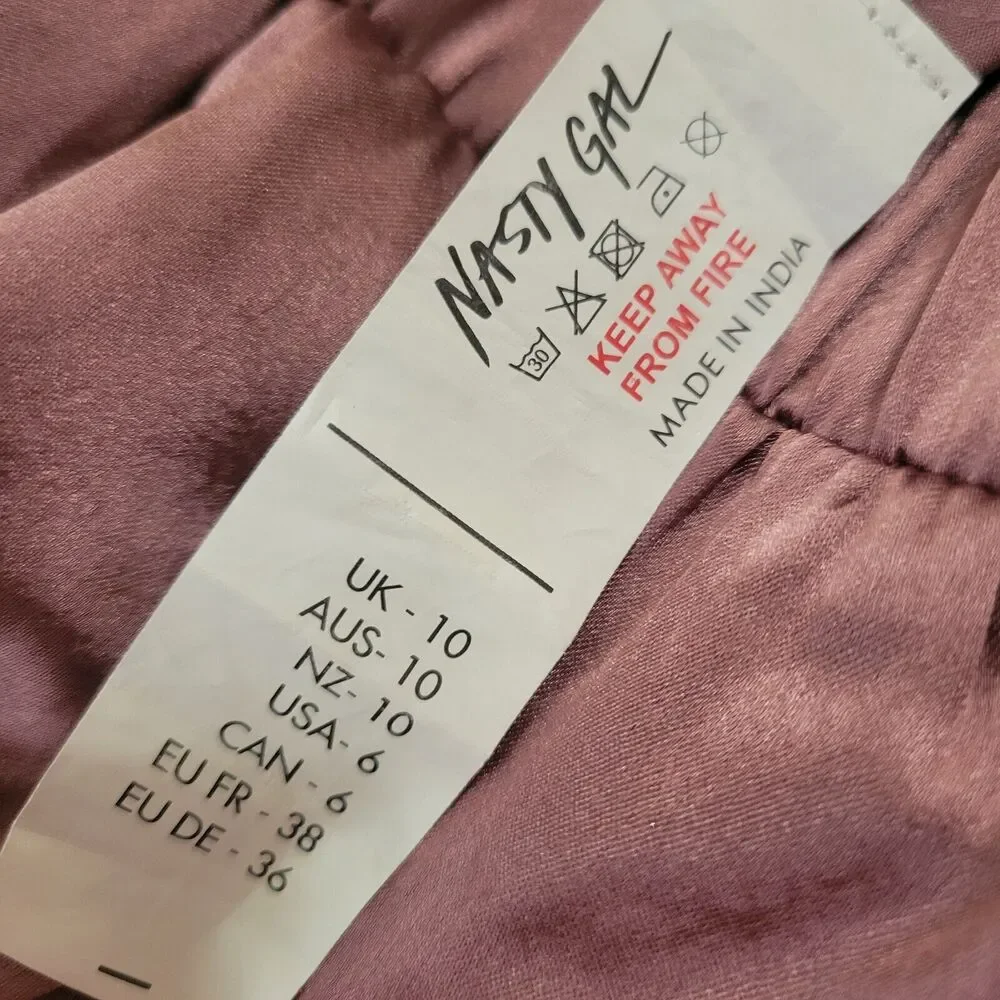 Nasty Gal Pajama Bottoms Satin Ruffle Mauve‎ Small 6